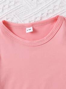 2pcs Baby Girls' Cute Heart Pattern Print T-Shirt And Shorts Set, Summer - Pink - View 6