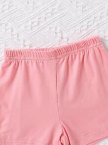 2pcs Baby Girls' Cute Heart Pattern Print T-Shirt And Shorts Set, Summer - Pink - View 3