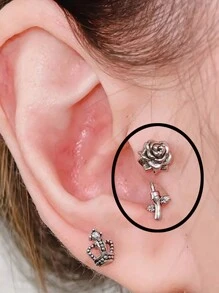 1PC Stainless Steel Skeleton Rook Piercing Arrow Feather Eyebrow Navel Ring Flower Snug Cartilage Tragus Earrings Piercing Valentines,Mom,Mother,Mother's Day,Gift - As Shown - View 3