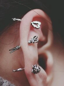 1PC Stainless Steel Skeleton Rook Piercing Arrow Feather Eyebrow Navel Ring Flower Snug Cartilage Tragus Earrings Piercing Valentines,Mom,Mother,Mother's Day,Gift - As Shown - View 4