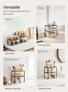 SONGMICS Cabinet Organizer Shelf, Set Of 4 Kitchen Counter Shelves, Kitchen Storage, Spice Rack, Stackable, Expandable, Metal And Engineered Wood - Rust Brown - View 7