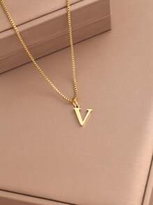 1pc Women Initial Letter A-Z Necklace, Stainless Steel Alphabet Pendant, Halloween & Back To School Gift