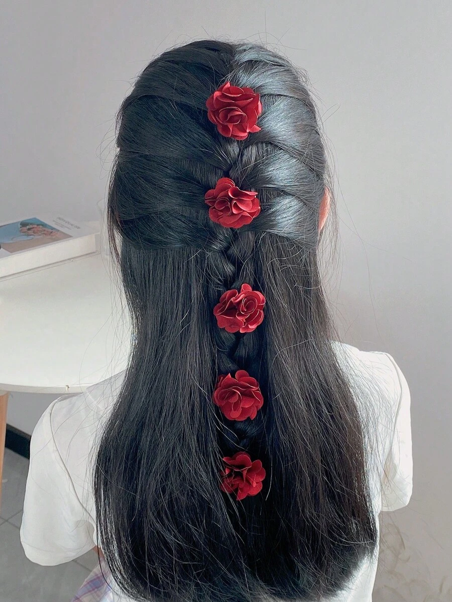 5 件/套 布艺花朵发夹 适合女孩、日常装饰