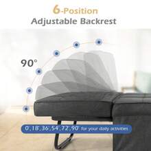 Foldable Sofa Bed Ottoman, 4-In-1 Convertible Sleeper Sofa Chair W/Metal Frame, Waist Pillow, 6-Position Backrest, Retractable Legs, Adjustable Sofa Recliner For Living Room, Office - Grey - View 5