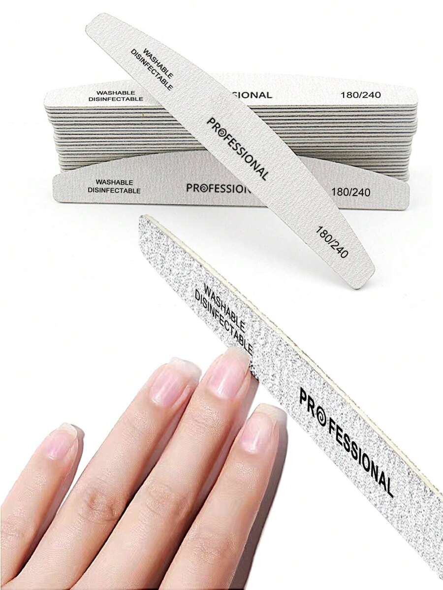 50pcs 180/240 Grit Nail Files Double Sided Emery Board Washable Emery Boards Reusable Nail Buffers Manicure Tools For Natural Nails Acrylic Nails Home And Salon Use - Grey - View 1