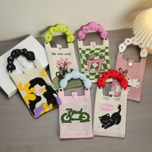 新款日式女式卡通小包手机包碎花针织斜挎包手提包收纳包 - 黑色 - 查看 3