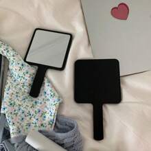 1pc Minimalist Handheld Makeup Mirror, Black Handle, Stylish Design,Makeup,Cheap,Room Decor,Vanity,Travel,Bedroom,Makeup Accessories,Mirror,Vanity Mirror,Mini Mirror,Compact Mirror,Mirror Small,Hand Mirror - Multicolor - View 3