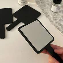 1pc Minimalist Handheld Makeup Mirror, Black Handle, Stylish Design,Makeup,Cheap,Room Decor,Vanity,Travel,Bedroom,Makeup Accessories,Mirror,Vanity Mirror,Mini Mirror,Compact Mirror,Mirror Small,Hand Mirror - Multicolor - View 5