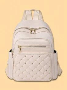 Fashionable Outdoor Backpack, Large Capacity Women Casual Backpack, Rivet Decorated, Student Bookbag, Multi-Colors & Styles Available, Rivets Randomly Distributed, School Backpack - White - View 3