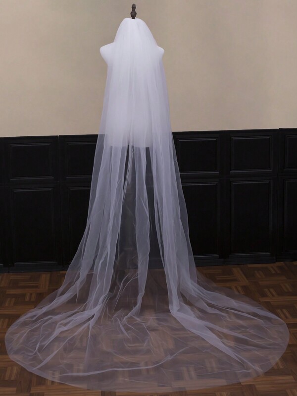 1pc Simple White Bridal Veil 9.8ft Wide Wedding Photography Headpiece