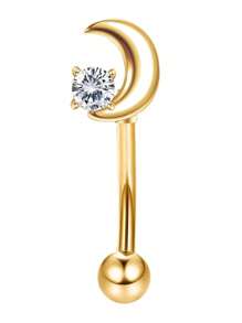 CASSIECA 1PC 车耳钉首饰车耳钉耳环男女款眉环 16G 不锈钢弧形杠铃吊坠 CZ 肚唇环软骨耳甲表面耳屏耳钉首饰 - 金色 - 查看 14