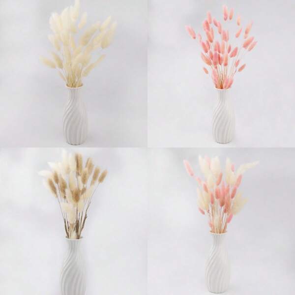 50 Pcs 17.7 Inches Lagurus Bunny Tails Pampas Grass Decor White Pink Artificial Rabbit Tails Dried Flowers Bouquet For Home Decor Boho Decor Table Decoration Room Bedroom Decor,Fall Decor,Autumn