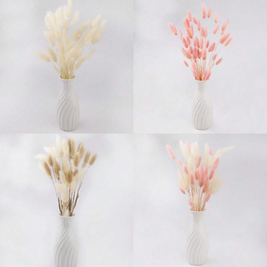 50 Pcs 17.7 Inches Lagurus Bunny Tails Pampas Grass Decor White Pink Artificial Rabbit Tails Dried Flowers Bouquet For Home Decor Boho Decor Table Decoration Room Bedroom Decor,Fall Decor,Autumn