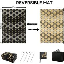 Outdoor Plastic Straw Rug For Patio Waterproof, 8x10 Large Reversible Portable Outside Porch Rugs Carpet For Camping Picnic Mat, RV, Backyard, Balcony, Deck, Black & Beige