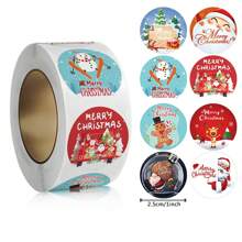TYFYO 1 卷 500 张 1 英寸圣诞圣诞老人驯鹿贴纸，节日礼物不干胶标签，圣诞节 - 彩色 - 查看 21