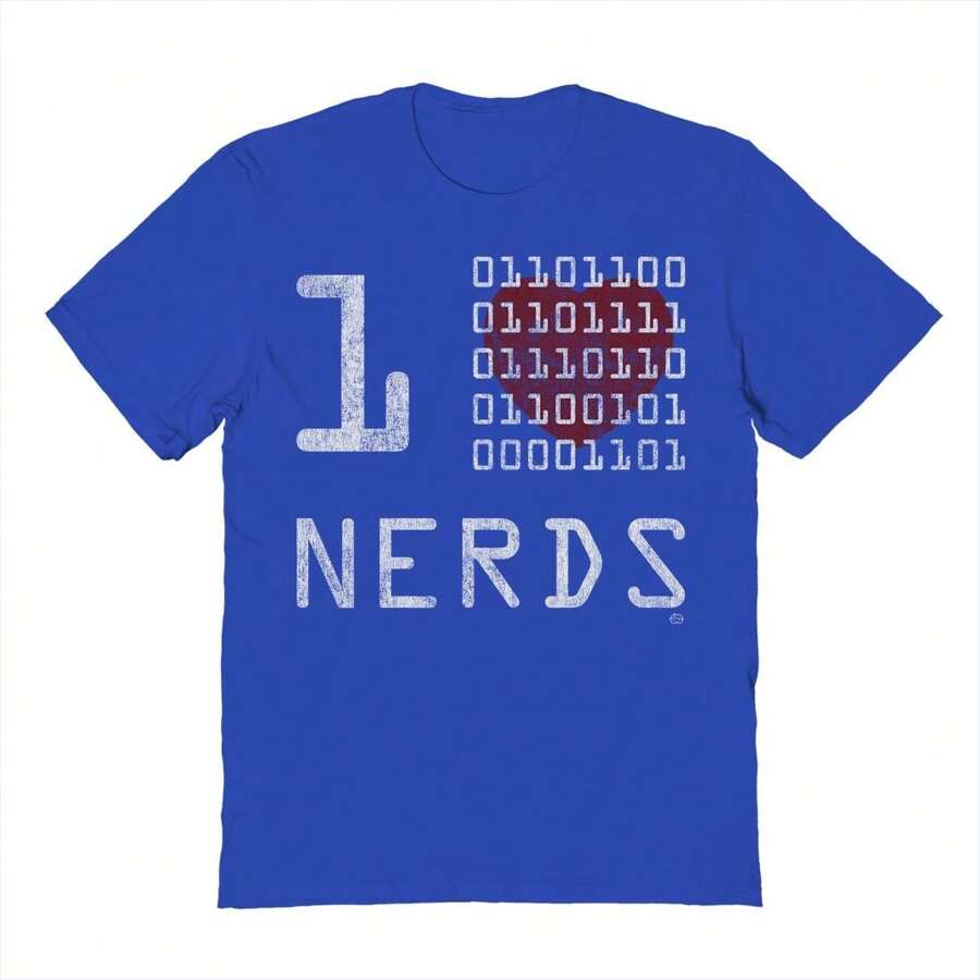 Nearly There Binary Nerds Mens School Science Unisex Graphic Cotton Short-Sleeve T-Shirt - 寶藍色 - 查看 1