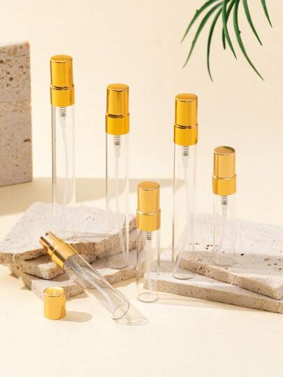 1قطعة/8/16/50مجموعة زجاجات بخاخ عطر سفر قابلة لإعادة التعبئة شفافة بسعة 5مل/10مل للحفلات والمكياج والزيوت الأساسية والنباتات لمنزل الاستخدام اليومي ، شعيرات دقيقة ، خالي من مسببات الحساسية ، مثالي للمسافرين والمحترفين المشغولين (لون ذهبي لامع)