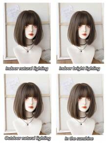 Peruca Bobo Curta de 12 Polegadas, Cabelo Liso Marrom, Peruca de Cabelo Sintético Resistente ao Calor para Uso Diário e Natural