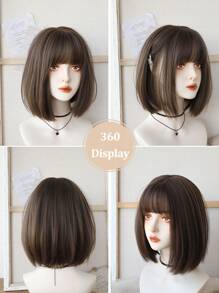 Peruca Bobo Curta de 12 Polegadas, Cabelo Liso Marrom, Peruca de Cabelo Sintético Resistente ao Calor para Uso Diário e Natural