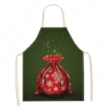 1 件圣诞树和雪人 3D 图案亚麻围裙，适合家庭烹饪、厨房穿着和烹饪爱好者 - 彩色 - 查看 14