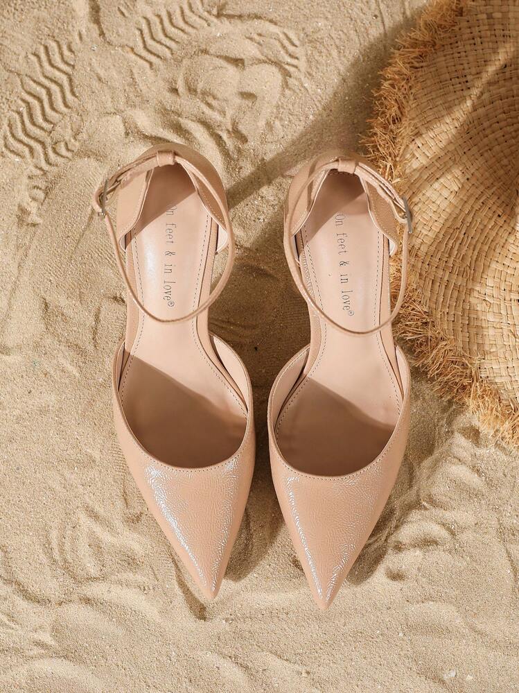 On feet& in love Women's Fashionable And Elegant Slim Stiletto Pointed Toe Strap Hollow Out High Heel Pumps, Suitable For Dress And Wedding, Elegant - Apricot - View 6