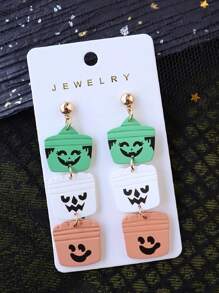 1 Cặp bông tai dài bằng đất sét giả Acrylic phong cách Halloween, thiết kế giỏ kẹo hình bí ngô ma quái, quà tặng tiệc tùng ngày lễ kiểu dáng dài dễ thương, cá nhân hóa - giỏ kẹo - Xem 3