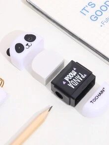 1个/2个/3个可爱熊猫河豚卡通造型橡皮擦、削笔器，多功能文具，适合返校季、学生礼物、课堂奖励 - 熊貓橡皮削鉛筆機 - 查看 6