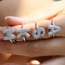 1pc New Cubic Zirconia 26 Letter Finger Ring Silver Plated Women Fashion Jewelry Letter Initial Wedding Rings