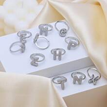 1pc New Cubic Zirconia 26 Letter Finger Ring Silver Plated Women Fashion Jewelry Letter Initial Wedding Rings