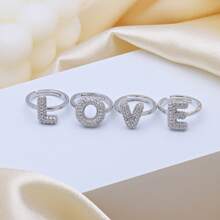 1pc New Cubic Zirconia 26 Letter Finger Ring Silver Plated Women Fashion Jewelry Letter Initial Wedding Rings