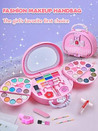 Kids' Girls' Hair Accessories And Makeup Set: Pink Handbag - Real & Washable Makeup Toy - Gift For Toddlers And Girls Age 3, 4, 5, 6, 7, 8, 9, 10,Make Up Gifts,Girls Makeup>Over 12years,Fake Make Up Kids