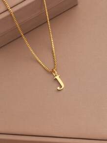 1pc Women Initial Letter A-Z Necklace, Stainless Steel Alphabet Pendant, Halloween & Back To School Gift