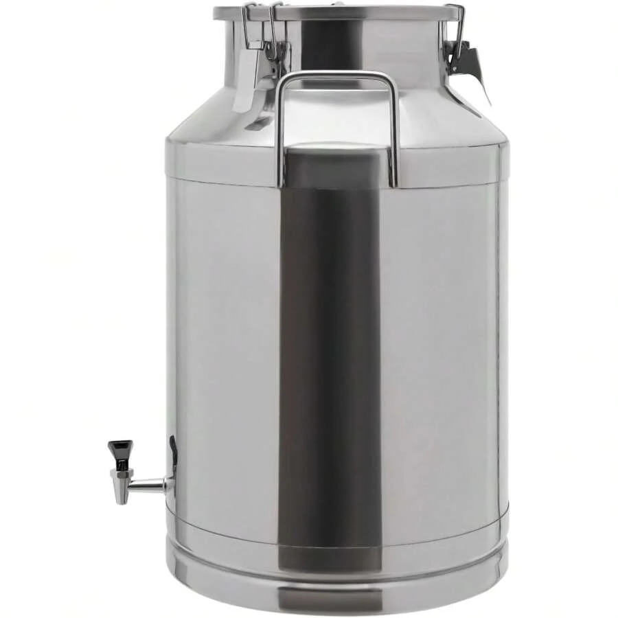 CNCEST Stainless Steel Milk Can 60L, Wine Pail 15.85 Gallon Milk Bucket, With Sealed Lid, Faucet, Handle, Metal Water Beverage Drink Dispenser Container - 銀色 - 查看 1