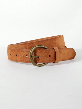 1 pièce Ceinture décontractée en cuir PU marron vintage pour femmes, avec boucle en métal bronze antique. Convient pour les jeans, les pantalons d'été, l'école