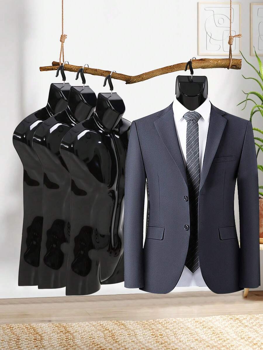 4PCS Female Male Mannequin Half Body Mannequin Torso Dress Form Sewing Manikin With Metal Hook - 黑色 - 查看 1