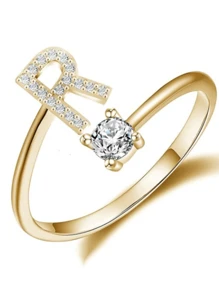 Anillos con letras ajustables para mujeres y adolescentes, anillo abierto minimalista con inicial para mujeres y hombres, anillo de letra en inglés personalizado 26, anillo de dedo delicado de acero inoxidable, regalo de pareja y amigo, accesorios de joyería de moda