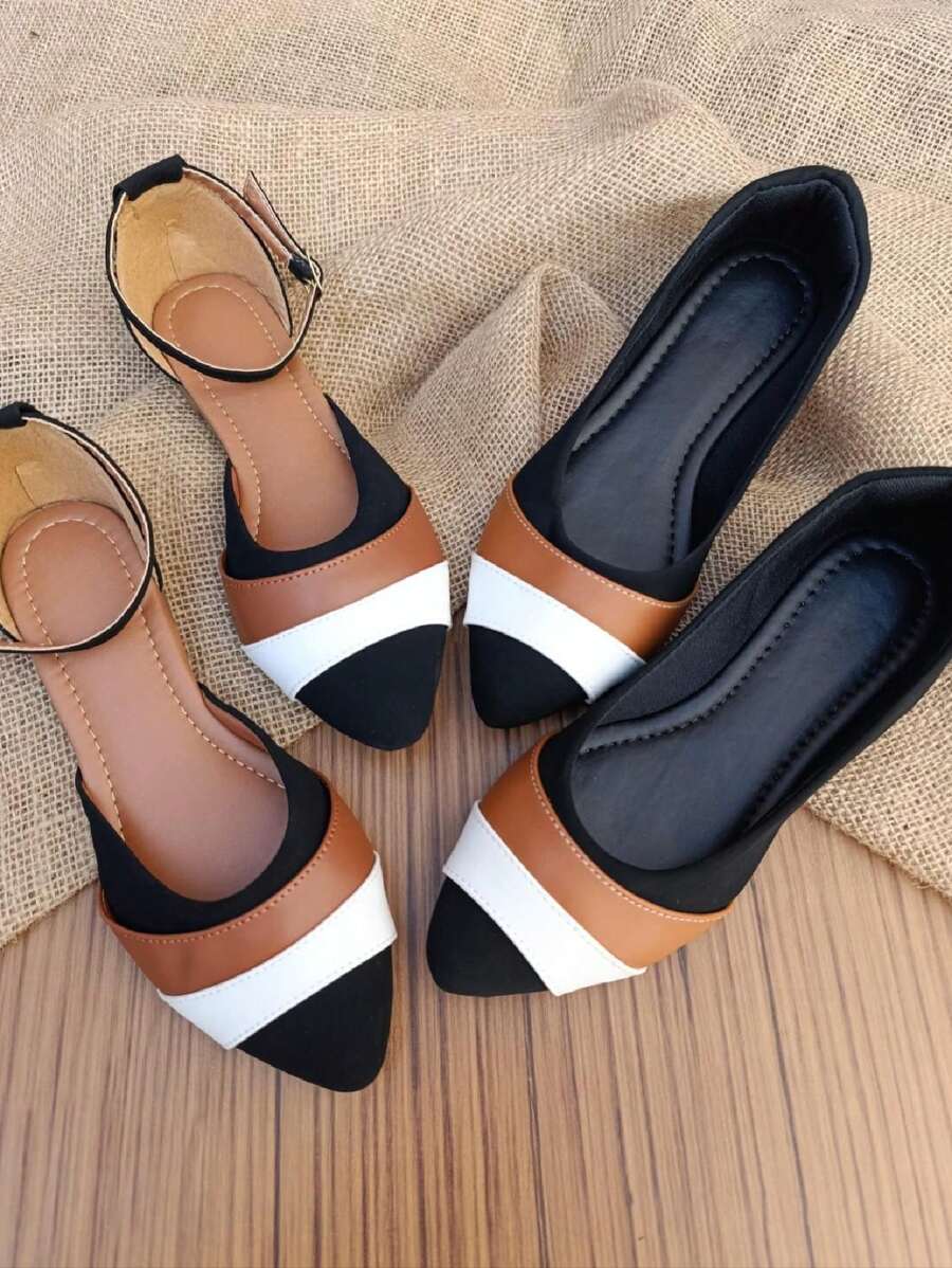 KIT 2 Pairs Salome Sandals Flat Pointed Toe Comfortable Elegant Casual Women's Black White Caramel Jeans Moda Gringa Promotion - 黑色 - 查看 1