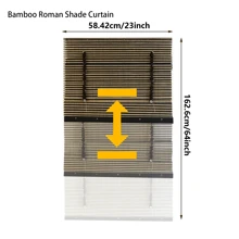 一套罗马式窗帘，带条纹拼接遮阳帘，23-64英寸可伸缩防水防潮竹帘，实用美观