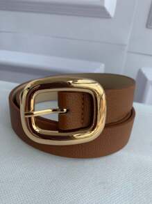 Thin Women's Belt With Large Gold Buckle, Stylish And Casual FashionGeometric - 摩卡棕 - 查看 3
