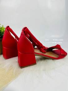 Women's Lace-Up Sandal With Low Thick Heels 5cm Comfortable Soft Insole Colors Red, Black, Nude, White - Đỏ - Xem 3