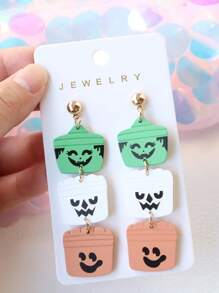 1 Cặp bông tai dài bằng đất sét giả Acrylic phong cách Halloween, thiết kế giỏ kẹo hình bí ngô ma quái, quà tặng tiệc tùng ngày lễ kiểu dáng dài dễ thương, cá nhân hóa - giỏ kẹo - Xem 5