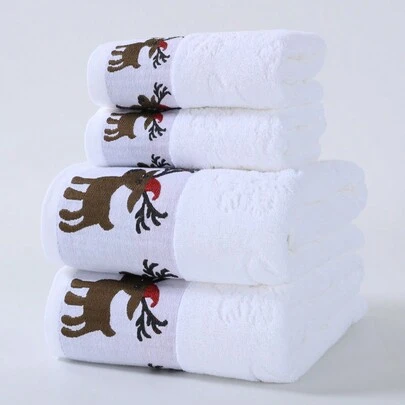 1条圣诞可爱小鹿刺绣柔软吸水不掉毛毛巾，适合情侣、浴室装饰、游泳池、酒店礼品、成人高档家居使用，速干洗发毛巾/面巾，适用于美容院、酒店运动、家居用品、毛巾、护肤