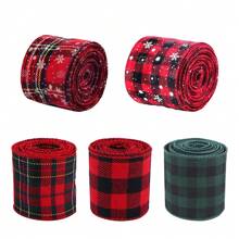 1 卷圣诞格子丝带边缘丝带包装装饰丝带适用于圣诞花环蝴蝶结花卉工艺饰品，圣诞节 - 彩色 - 查看 7