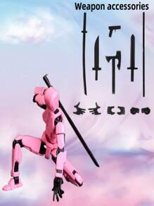 1套全关节模块化可动人偶玩具，包含：人偶+3套手型+长棍+枪+斧+剑+武士刀，可摆出各种炫酷的造型和样式。DIY变形机器人3D打印人体模型绘画模型桌面摆件，幸运13机甲风格人物减压玩具，趣味礼物，帅气手办 - 彩色 - 查看 16