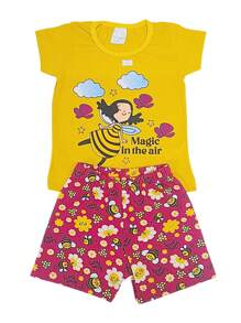 Kit Lote 4 Peças de Roupas Infantil MeninA SORTIDO - 2 Blusas + 2 Shorts