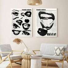 2pcs/Set Lucky 8 Ball Canvas Painting, Retro Lips & Newspaper Poster, Y2K Minimalist Art Pink & Red, Frameless Wall Decor, Suitable For Dorm, Living Room, Home Office - Perfect Couple Gift - Multicolor - View 2