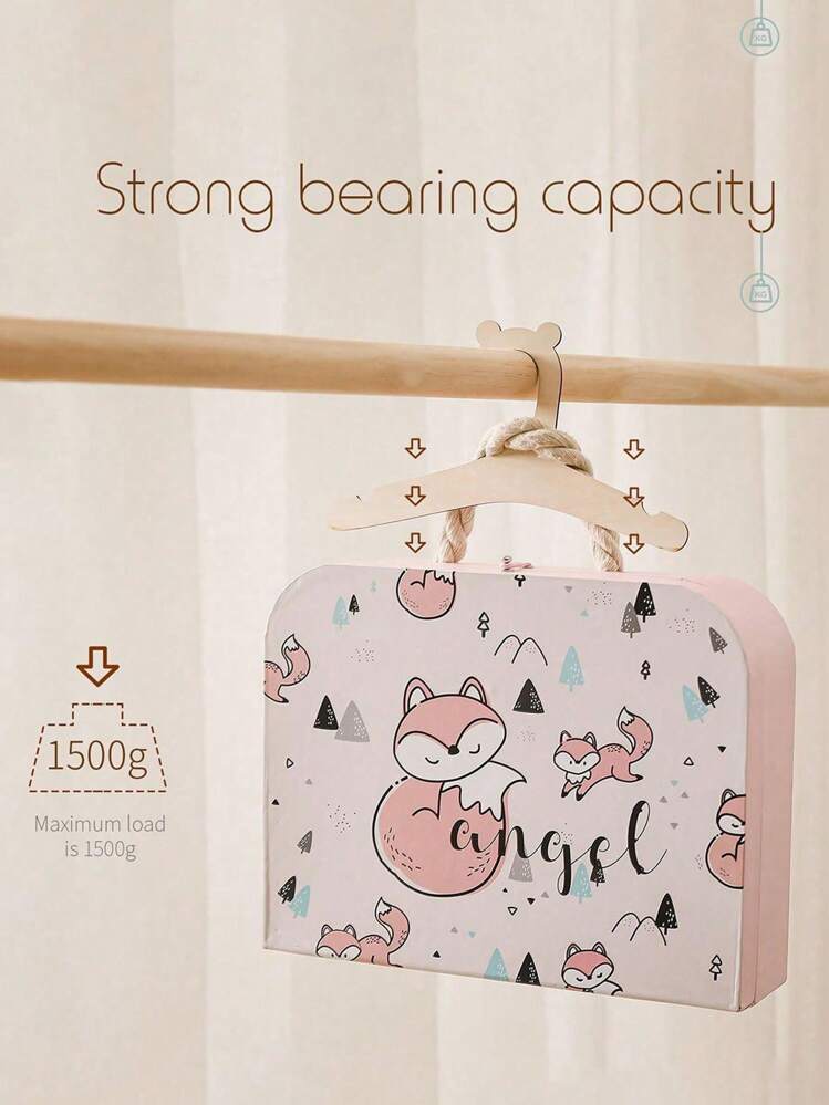 5pcs/10pcs/Set Cartoon Non-Slip Wooden Baby Clothes Hangers, Kids Room Home Wood Hanging Decor Love Valentine - Wood Color - View 2
