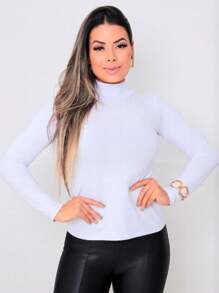 Kit 3 Blusas Femininas Manga Longa Gola Alta Viscolycra