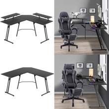 VA-Cerulean Gaming Table Large L-Shaped Gaming Desk With Monitor Stand/Without Monitor Stand, Carbon Fiber Surface Ergonomic Computer Table For Gaming And Home Office - Black - View 1