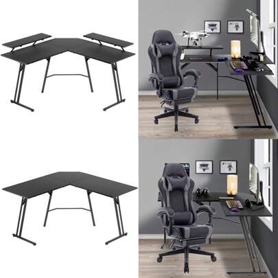 VA-Cerulean Gaming Table Large L-Shaped Gaming Desk With Monitor Stand/Without Monitor Stand, Carbon Fiber Surface Ergonomic Computer Table For Gaming And Home Office